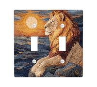 Aesthetic Lion Decorative Light Switch Cover Wall Plate 2 Gang Double Toggle, Nature Mountain Landscape Electrical Faceplate for Kitchen Bathroom, Animal Switchcover Decor