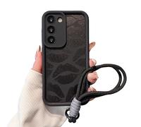 Aesthetic Lip Print Phone Case Compatible with Samsung Galaxy A15, with Adjustable Anti-Drop Wrist Strap - Full-Body Shockproof Protection, Raised Camera & Edge Guards for Ultimate Drop Defense