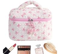 Aesthetic Makeup Bag Bow Quilted Pouch for Makeup
