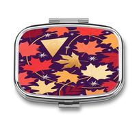 Aesthetic Maple Leaf Pill Case 2 Compartment Small Pill Box Metal Portable Medicine Box Mini Medication Organizer Storage Travel Organizer for Pocket Purse