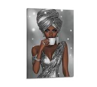 Aesthetic Modern Eclectic Wall Art African American Black Silver Glitter Hanging Paintings Poster Canvas Artwork Living Room Bedroom Decoration 08x12inch(20x30cm)