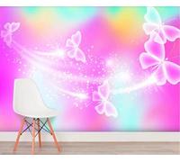 Aesthetic Multicolour Dots Butterfly 3D Wallpaper Easy Install Feature Office Living Room Sofa Bedroom TV Background Wall Decoration-300cm×210cm