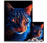 Aesthetic Neon Cat 1000 Pieces Puzzle Gifts Jigsaw Puzzles for Adults Family Activity Brain Teaser Home Decor 1000 PCS(75x50cm)