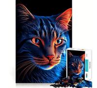 Aesthetic Neon Cat Jigsaw for Teenagers1000 Pieces Calm Game Bright Color Fun Challenge Christmas Surprise (38x52cm)
