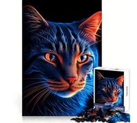 Aesthetic Neon Cat Jigsaw for Teenagers1000 Pieces Calm Game Bright Color Fun Challenge Christmas Surprise (38x52cm)