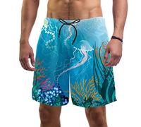 Aesthetic Ocean Jellyfish Mens Swimming Shorts Knee Length Summer Quick Dry Swim Trunks with Mesh Lining Causal Bathing Suits