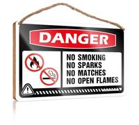 Aesthetic Office Decor Wood Sign/Flat Print On Wood - Warning & Boho Desk Decor | Fun Living Room Wall Decor For Danger No Smoking No Sparks No Matches No Open Flames