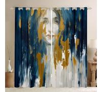 Aesthetic Ombre Curtains & Drapes Abstract Girl Blackout Curtains,Navy Blue Yellow White Curtains Mid Century Oil Painting Bedroom Curtains,Watercolor Gradient Window Drapes Luxury 2 Panels,66x90