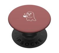 Aesthetic One Line Art Ghost and Coffee - Rose PopSockets Adhesive PopGrip