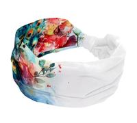 Aesthetic Peacock with Feathers Flowers Stretchy Headbands for Women, Non-Slip Hair Bands Fashion Sports Turban for Yoga Workout Daily Use