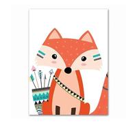 Aesthetic Pictures Watercolor Indian Animal Deer Bear Fox Art Wall Minimalist Print Canvas Painting Poster For Living Room Modern Home Decor (D,40x60cm)