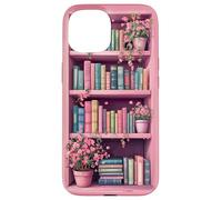 Aesthetic Pink Floral Bookshelf Bookworm Bookish Book Lover Case for iPhone 15