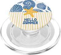 Aesthetic Preppy Ocean Blue Shells Coastal Yellow Stripes PopSockets PopGrip for MagSafe