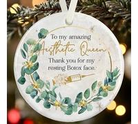 Aesthetic Queen Christmas Ornament - Gift Boxed Personalised Ceramic Bauble with Name & Message - Funny Botox Gift for Aesthetic Nurse or Beauty Professional - Custom Xmas Decoration Keepsake