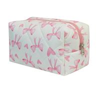 Aesthetic Quilted Makeup Case Soft Cotton Small Makeup Bag, Heart Bow Decor Cosmetic Pouch Slim Lightweight Beauty Storage Pouch for Purse Travel Outdoor Scenes