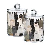 Aesthetic Ragdoll Cats Clear Plastic Makeup Organizer Storage with lid Pantry Essentials Decorative Dental floss storage jar for Cotton Swabs,Cotton Pads,Floss Picks,Paper Clips,Hair Clips 2 Pack