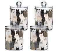 Aesthetic Ragdoll Cats Clear Plastic Makeup Organizer Storage with lid Pantry Essentials Decorative Dental floss storage jar for Cotton Swabs,Cotton Pads,Floss Picks,Paper Clips,Hair Clips 4 Pack
