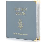 Aesthetic recipe folder with waterproof cover - the perfect recipe book with plastic covers to write in your own recipes - quality blank cookbook folder, cards in usty blue