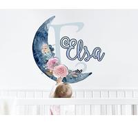 Aesthetic Room Decor - Customizable Moon and Flowers Name Wall Decal, Perfect for Baby Girl Bedroom Decor - Pink Stickers for Wall Art and Bedroom Decorations