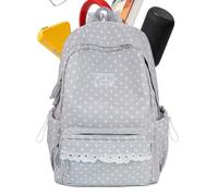 Aesthetic School Backpacks Adjustable Straps Chic Zip Pocket, gray, See | Large lace bookbag, cute for water bottle, university, travel, laptop