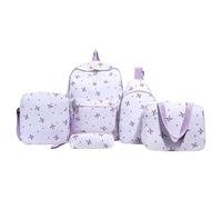 Aesthetic School Bag for Girls Cute Backpack Sets Preppy School 5Pcs Backpack Bow College Bags with Lunch Box & Pencil Case Girl Lightweight Bookbag Set for Teen Students Travel Rucksack