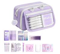 Aesthetic School Supplies Set - Cute Large Capacity Stationery Container | Pencil Case with Pastel Highlighters, Gel Pens and Mechanical Pencils for Girls, College and Office