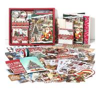 Aesthetic Scrapbook Accessory Set, Red Merry Christmas Aesthetic Bullet Junk Journal Kit with Journaling Accessories, A6 Grid Notebook, DIY Scrapbook Gift for Teenager and Child - Merry Christmas