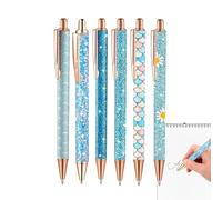Aesthetic Shimmer Pens Set 6 Pieces 1.0mm Smooth Writing Ballpoint Pen | Ergonomic Stylish Office Stationery Ink Pens for Daily Writing | Elegant Pen Set for Journaling Note Taking School Clas