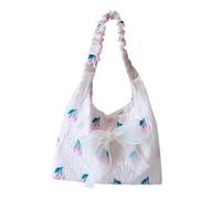 Aesthetic Shoulder Bag for Women, Cute Stylish Flower Shoulder Bag Summer Canvas Shoulder Tote Bag for Work Beach Travel Shopping (Cherry)