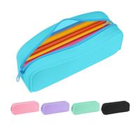 Aesthetic Silicone Pencil Case, Small Pouch for Teens, Adults and Secondary School Students, Durable and Lightweight Pencil Bag, Makeup Pouch, Art Supplies Organizer (Blue)