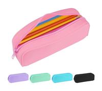 Aesthetic Silicone Pencil Case, Small Pouch for Teens, Adults and Secondary School Students, Durable and Lightweight Pencil Bag, Makeup Pouch, Art Supplies Organizer (Pink)