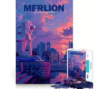 Aesthetic Singapore City Teenagers 1000 Pieces Puzzle Serene Game Thick Material Pattern Assemble Night Activity (38x52cm)