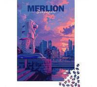 Aesthetic Singapore City Travel Puzzle 1000 Pieces, Vintage Architecture Destination, Interlocking Paper Pieces for Families, Mindful Activity, 52x38cm/1000pcs