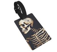 Aesthetic Skeleton Luggage Tag PVC Travel Bag Tag with Strap ID Card Label for Suitcase Backpack Carry On Baggage Identifier