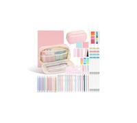 Aesthetic Stationery Supplies with Pink Pencil Case & Notebook, Pastel Highlighters Gel Pens Mechanical Pencils Refills Rulers Rubbers Sticky Notes, Stationery Set for Students School Supplies Office