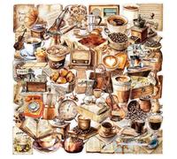 Aesthetic Stickers, Vintage Stickers, Stickers for Scrapbooking, 50 Pcs Retro Coffee Theme Waterproof Vinyl Stickers Pack for Journaling, Planners, Laptops, Water Bottles