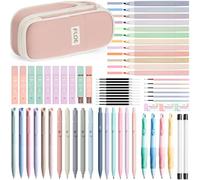 Aesthetic Study Supplies Kit with Big Capacity Pencil Case, Pastel Highlighters, Gel Pens, Mechanical Pencils, Cute Bible Study Essentials Kit College Essentials Journaling Stationary Kit - Pink