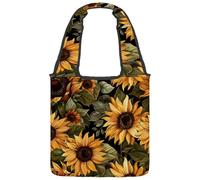 Aesthetic Sunflowers Seamless Pattern Canvas Tote Bag for Women, Reusable Grocery Shopping Cloth Bag with Wide Handle