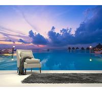 Aesthetic Sunset Sea Architecture Modern 3D Wallpaper Premium Textured Silk Neutral Tones Material Ideal for Living Room Bedroom-150cm×105cm