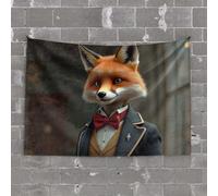 Aesthetic Tapestry A Fox in A Suit with A Red Bow Tie Tapestry Bedroom Decorations Decor for Man Cave(75X100CM)
