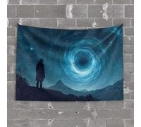 Aesthetic Tapestry A Person Stands in Awe Before A Swirling Cosmic Portal Tapestry Bedroom Decorations Decor for Man Cave(100X150CM)