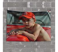Aesthetic Tapestry A Young Boy in A Red Cap Leans On A Shiny Car Tapestry Bedroom Decorations Decor for Man Cave(75X100CM)