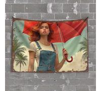 Aesthetic Tapestry Red Umbrella: A Tropical Escape with Vibrant Colors Tapestry Things for Boys Room Bed Room Decorations(100X150CM)