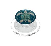 Aesthetic Teal Blue Sea Turtle Mosaic Tile Mandala PopSockets PopGrip for MagSafe