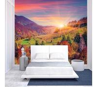 Aesthetic Three Dimensional Sunrise Mountain Peaks Trees 3D Wallpaper Premium Textured Silk Study Dining Living Room Bedroom Sofa TV Wall Easy Install-430cm×300cm