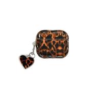Aesthetic Tortoise Shell Case for Airpods 4,Brown Leopard Print Protective Cover with Love Keychain for Cool Girls Women Men,Compatible for AirPods 4th Generation(2024)