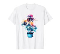 Aesthetic Vaporwave Teens Girls Boys Skateboard Palm Tree T-Shirt, Men, White, 3X-Large
