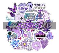 Aesthetic Vibes Purple Stickers,50pcs Vinyl Aesthetic Reading Stickers Boho & Indie Decals for Creatives Cartoon Waterproof Reusable Stickers for Kindle, Scrapbook, Water Bottles, Laptops