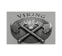 Aesthetic Viking Jigsaw Puzzles for Adults 1000 Piece, Vintage Shield Axe Wooden Puzzles, Cool Printed Decor for Entertainment Creative
