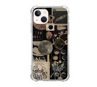 Aesthetic Vintage Grunge Collage Phone Case Compatible with iPhone 15, Skull Planets Collage Cover for Teens Men Women, Trendy Cool TPU Bumper Case Cover for iPhone 15